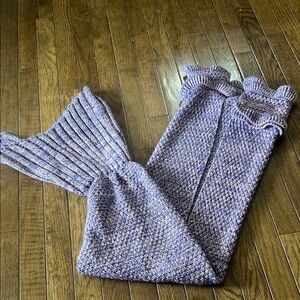 Purple Knit Mermaid Tale blanket with Ruffled Ends